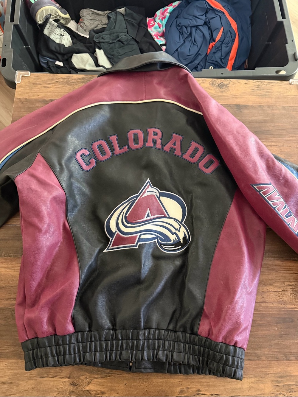 NHL Colorado Avalanche Black and Burgundy Leather Jacket